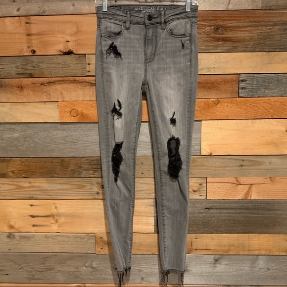American Eagle Outfitters Denim - American Eagle AEO Super Stretch Hi-Rise Skinny Distressed Jegging Grey Size 4